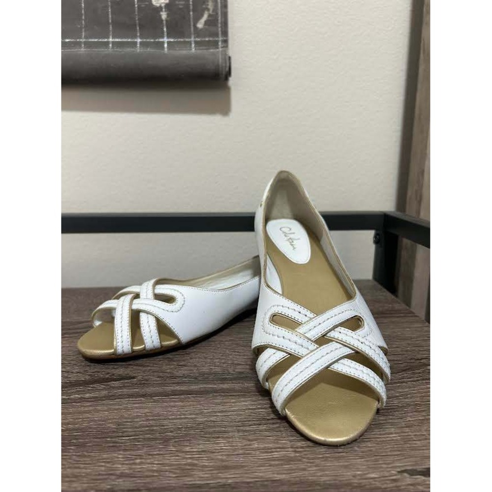 Cole Haan Nike Air Tali White Leather Gold Strappy Open Toe Ballet Flats 7.5